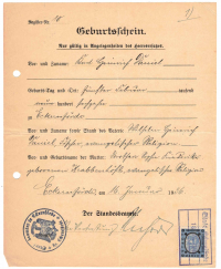  Geburtsschein Karl Daniel 